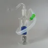 LED Mini Bong Nargile 10mm Erkek Yağ Burunlu Boru Silikon Hortum Damla ucu Koyu PERC Cam Su Bongs Taşınabilir Sigara Seti