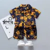 0-5Y Barn Baby Boy Kläder Boho Summer Blommor Print Set 2PCS Kortärmad T-shirt + Shorts Child Boy Beach Wear Outfits 12Tyles X0719