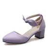 春のレディースキャンディーサンダルボウノット4色先の尖った夏の靴女性オフィスローヒールサイズ34-43