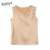 Fashion Summer Tank Tops Women Sleeveless Round Neck Loose T Shirt Ladies Vest Floral Embroidery Satin Blouse Plus Size M-5XL 210601