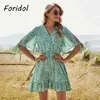 Floral Print Boho Beach Dress Casual Loose Short Sleeve Cold Shoulder Summer Women Female Elegant Vestidos 210427