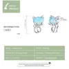 Genuine 925 Sterling Silver Blue Opal Cute Cat Stud Earrings for Women Animal Fashion Jewelry Gifts Girl SCE828 2201086064974