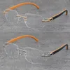 Vente en gros Styles classiques Cadres en métal sans monture Optique Nouveau design Noir à l'intérieur des lunettes en bois orange Cadre en or 18 carats 3524012 Lunettes Lunettes taillées au diamant Taille: 58