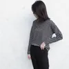 Women Harajuku T Shirt Korean Style Crop Top Turtleneck Long Sleeved Striped Tops Female T Shirt Casual Summer Tops 210518