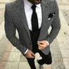 Fashion Houndstooth Slim Fit Men Suits For Groom Wedding Plaid Tuxedo 3 Piece Vest Jacket Pants Set Formal Prom Blazer Masculino