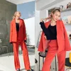 Street Cool Fashion Blazer Suits Orange Women Business Pants Suit Leisure Ladies Club Party Wedding Outfit (Jacket+Pants)