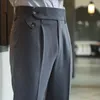 Pantalons droits hauts hommes business pantalons polyvalents Gentleman Naples Paris Button Fashion Grey Grey Hommes Robe Pant Hommes Cuissards Bla