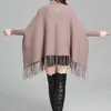 Tassel Knitted Sweater Women Cashmere Pullover Casual Loose Long Shawl Cape Cloak Sleeve Winter Pull Femme Jumper Coat 210416