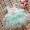Princess baby feather dress 1st birthday party toddler girls lace flying sleeve summer dress kids tutu clothing with sashes G1129