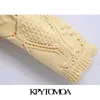 Kpytomoa Damesmode Bloemen Borduurwerk bijgesneden Gebreide Cardigan Sweater Vintage Lange Mouw Vrouwelijke Bovenkleding Chic Tops 210812