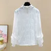 Solid Wooden Ear Lace Nail Bead Chiffon Full Shirt Spring Women Blouses 210615