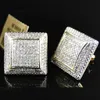 Stud Hip Hop Men039S Cool Bling Geometry Round Earring Luxe Micro Pave CZ Shiny Pendientes HOMBRE3260687
