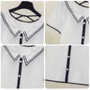Crop Top Female Polo Shirts Sommar Kortärmad T-shirt Kvinnors Vintage Kläder Ribbed Stripe Slim Sticka Top Beskuren Sweater 210604
