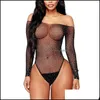 Womens Jumpsuits & Rompers Clothing Apparel Comeonlover Women Sexy Sparkle Rhinestone Bodysuit Fishnet Long Sleeve Off Shoder One Piece Shee