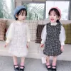 Baby Girl Clothing Patchwork kostuum voor meisjes plaid vest jurk meisjes kleren set puff mouw kinderen tracksuits 210412