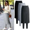 Falso Duas Peças Leggings Moda Moda Slim-Fit Primavera Outono Plus Tamanho 5XL 6XL Inverno Quente Fleece Saia Long Skirt Leggings 211120