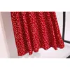 Sommar röd polka dot chiffong kjol europeisk och amerikansk lös mode vild slim ärmlös täckning mage lång klänning 210423
