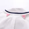 Vårkvinnor Bomull Sailor Collar Full Sleeve Blus med Bow Girl Sweet JK Kort Skjorta Striped Höst Casual Toppar T113 210721