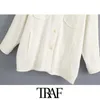 TRAF KVINNOR FASHET MED Fickor Oversized Tweed Jacket Coat Vintage Långärmad Button-up Kvinna Ytterkläder Chic Toppar 210914