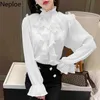 Neploe vintage blouse vrouwen chic ruches flare mouw shirts tops chiffon elegante witte blouses blusas mujer de modu 4h347 210422