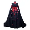 Gothic Black and Red Floral Trouwjurk Off Schouder Lange Mouw Kant Applicaties Baljurken Vintage Victoriaanse Bruid Trouwjurken Terug Lace-Up Plus Size Vestidos