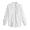 Blanc à manches longues en mousseline de soie Blouse chemises été Style coréen col en v mince tempérament femmes mince chemise hauts 8968 50 210417
