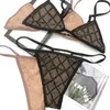 Costume da bagno da donna sexy a triangolo con lettera senza schienale Costume da bagno a catena alla moda senza schienale Costume da bagno estivo a due pezzi Bikini da viaggio per feste femminili