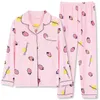 Pyjama-Set für Frauen sexy Leopard Pyjama Frühling Herbst Nachtwäsche Anzüge Langarmiertes Haus Kleidung Casual Outwear 2proces Striped 210901