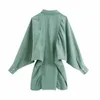 Kobiety Moda Solid Color Plised Mini Koszula Sukienka Office Lady Batwing Sleeve Draped Vestido Chic Slim Sukienki DS4358 210420