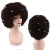 Afro peruk kort fluffigt hår peruker för svarta kvinnor kinky lockiga syntetiska hår för fest dans cosplay med bangs