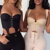 Women Sexy SleevelCorset Crop Top Hook Eye Closure Front Solid Color BacklBodycon Mini DrCocktail Clubwear X0507
