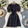 NEPLOE Vintage Court Style Styl Temperament Sukienka Kobiety O Neck Sweter Krótki Rękaw Vestidos Letnia Koronka Szata Solid 210510