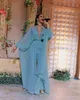 Prachtige Plus Size Dubai Arabisch ASO EBI Jumpsuits Prom Dresses Sexy Chiffon Kralen Diepe V-hals Lange Mouwen Avond Formele Party Jurken Draag op maat