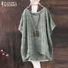 2021 Plus Size Zanzea Summer Women Casual O Neck Krótki Rękaw Loose Topy T-Shitrs Vintage Solid Party Tees Tee-Shirts Y0629