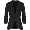 Costumes pour femmes Blazers CINESSD Bureau Lady Manteau Solide Manches longues Cardigan Bouton Costume décontracté Bleu Marine Drapé Slim Coton Femmes Blazer Ja