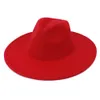 Hela mode män kvinnor solid färg persika hjärtfest topp hatt damer panama stil bred grim ull filt fedora hattar2637223