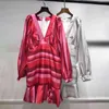 Hit Color Robe élégante pour femmes V cou à manches longues taille haute mini robes rayées mode féminine printemps 210520