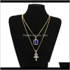 Men S Egyptian Ankh Key Of Life Necklace Set Bling Iced Out Mini Gemstone Gold Silver Chain For Women Hip Hop Jewelry Ibrgq Neck Ewxvt7336564
