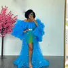 Blue Mint Yellow Tulle Party Dress Women Robes With Butterfly Puffy Sleeves Front Slit Illusion Po Shoot Maternity Prom Gown Pl7494687