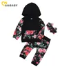 0-2y outono criança nascida meninas meninas flor roupas conjunto letra com capuz manga comprida t camisa superior rosa calças roupas 210515