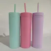 16oz acrílico copo de parede dupla plástico tumblers skinny tumblers fosco cores misturadas com tampa e palha