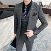 Designers Men Suits Jacket Vest and Pants Boutique Fashion Mens Plaid Casual Business Suit High-end Social Formal Suit 3 Pcs Set Groom