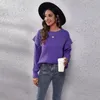 European American New Women's Knits Tees Purple Dropped Shoulder Matching Långärmad Stickad Tröja Lös Höst Vinter Kläder