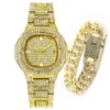 Mode XFCS montre en or jaune femmes Hip Hop Bracelet hommes montres à Quartz Bling diamant glacé montre-Bracelet livraison directe Relogio