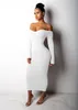 Women Dresses Autumn Sexy V-Neck Long Sleeve Tight Knitted Midi Dress New Fashion Solid Off Shoulder Female Street Sweater Dress 210412