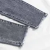 Korean Fashion Gray Elastic Trousers For Ladies Hole Button Women Pencil Pants High Waist Denim Jeans Pantalon 11721 210415
