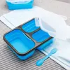 1100ml 3 Cells Silicone Foldable Lunch Box Collapsible Bento Travel Outdoors Food Storage Container Eco-Friendly Lunchbox 210709