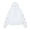 Weiße Erdbeer-Stickerei-Ärmel Think Fleece Hoodies Pullover Casual Damen H0032 210514