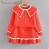 ベアリーダー子供ニット服セット秋の女の子のセータートップとスカート衣装キッズファッション服2 6年210708