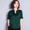 Kore Moda İpek Kadın Bluzlar Saten Kısa Kollu Kırmızı Gömlek Artı Boyutu XXXL / 4XL S Üstleri ve Bayanlar 210427